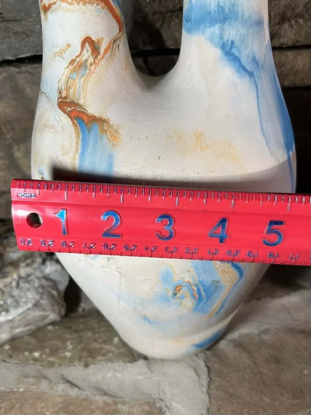 Vintage NEMADJI American Pottery Wedding Vase 11” Tall Blue Rust  made in USA
